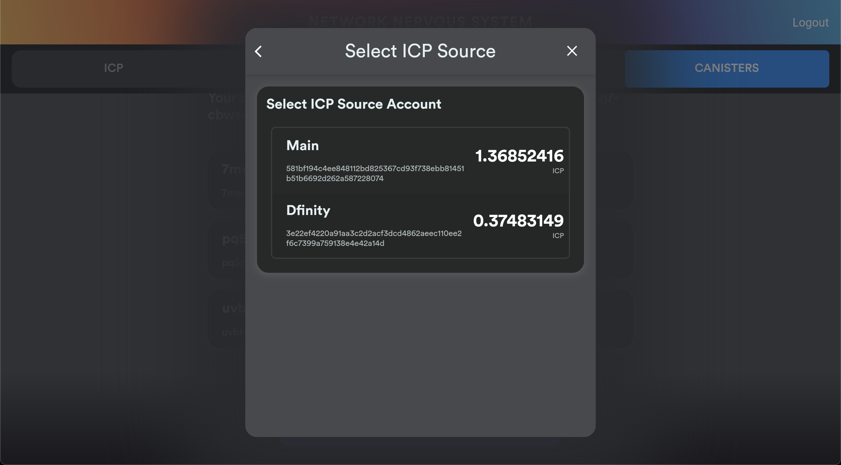 Select ICP Source Account
