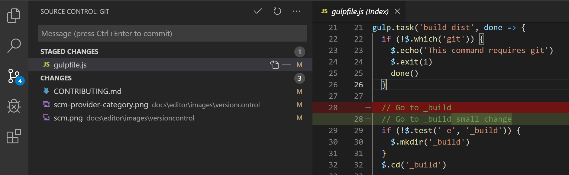 example diff of a VSCode editor